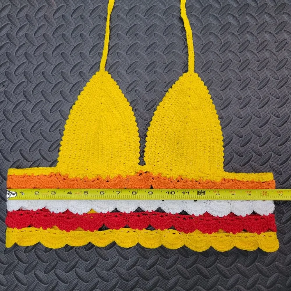 Crochet Bikini Top Small Handmade Retro Coastal Grandma Festival Boho